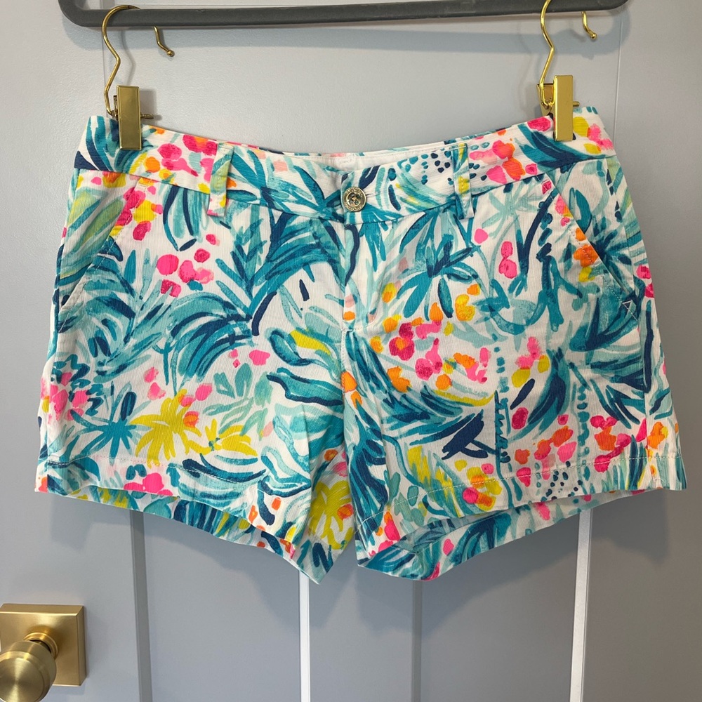 Lilly Pulitzer The Callahan Short Womens 10 Cotton Serene Blue Tippy Top Pockets
